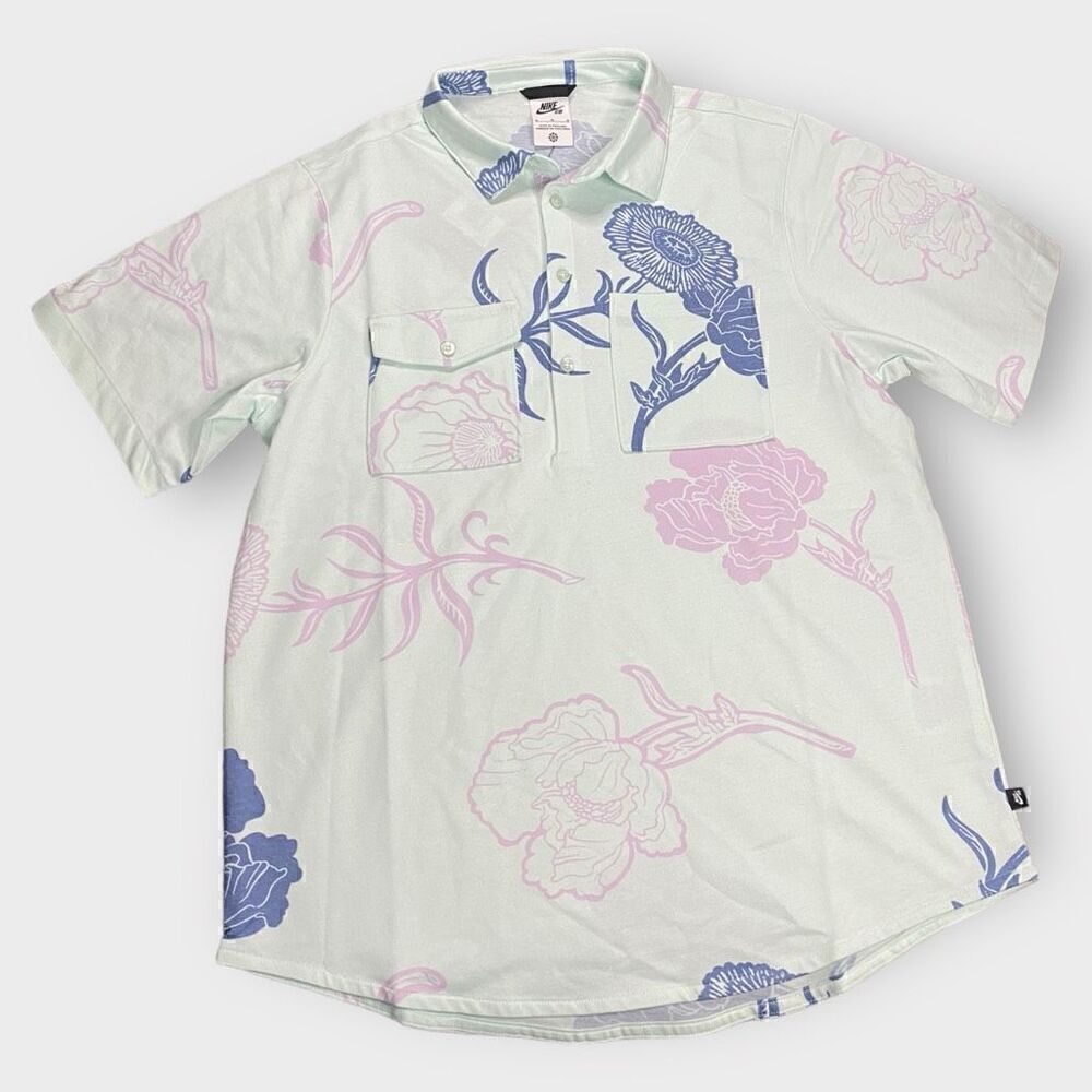 Nike SB Floral Skateboard Polo Shirt Blue Green Pink DM0169-394 Mens size M New